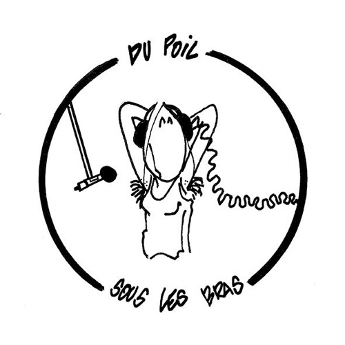 un dessin de fille avec des poils sous les bras qui fait de la radio