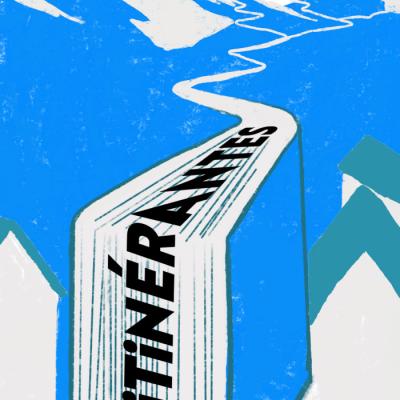 Livre avec montagnes et soleil pour le festival les itinérantes
