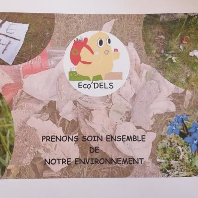 Une illustration avec des fleurs de montagne et un bonhomme
