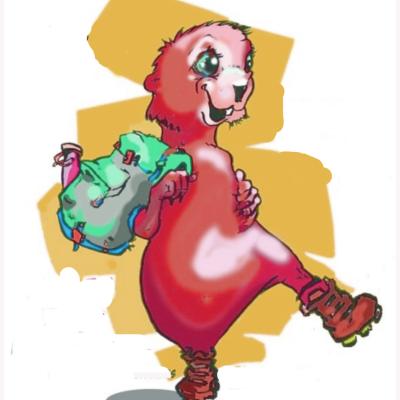 illustration d'une marmotte  à roulette avec un sac à dos