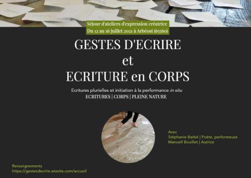 Un stage "gestes d'écrire et écriture en corps" avec Stéphanie et Manoëll du 125 au 16 juillet