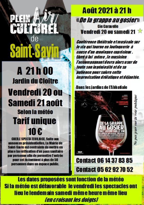Conférence joyeuse sur le vin ces 20 et 21 Août 2021 à Saint-Savin