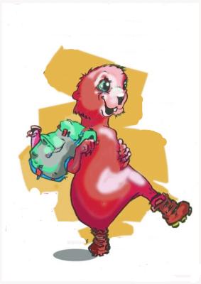 illustration d'une marmotte à roulette avec un sac à dos